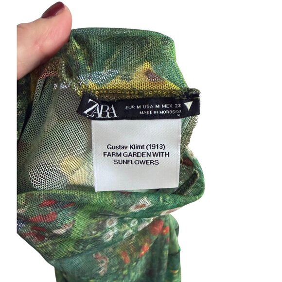 ZARA Art Print Floral Sheer Mesh Bodysuit Farm Garden with Sunflowers - Picture 4 of 4